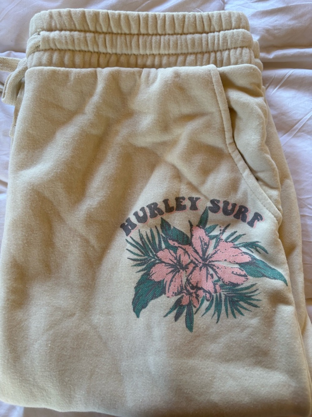 Hurley Cream Track Pants with Pink & Green Floral Graphic